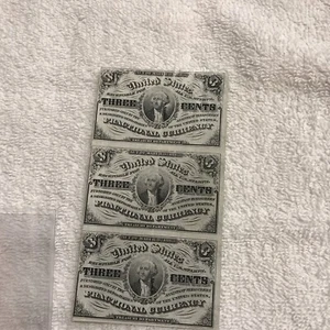 1863 U.S 3 CENT Fractional Currency Note 3 Piece Uncut SUPER NICE!! - Picture 1 of 2