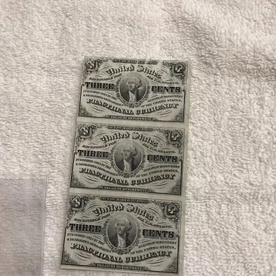 1863 U.S 3 CENT Fractional Currency Note 3 Piece Uncut SUPER NICE!! - Image 1 of 2