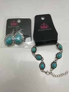 Matching Pair Paparazzi Jewelry Earring & Necklace SAHARA SERENITY BLUE New - Picture 1 of 4