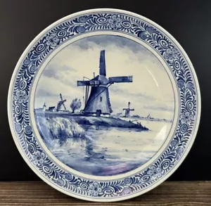 VINTAGE DELFT DE PORCELEYLENE FLES 9" WALL PLATE WINDMILL - Picture 1 of 6