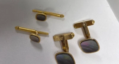 Madreperla 1/40 10K Placa de Oro Enrollado De Colección Gemelos SWANK y Tachuelas de Camisa Foto 1 de 4