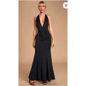 Lulus Dress Women S Tenth Avenue Black Ruched Halter Maxi Formal Event Maxi NWOT - Picture 1 of 13