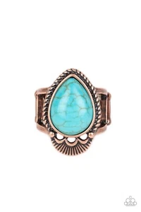 Paparazzi Rural Rapids - Copper - Blue Teardrop Turquoise Stone- Copper Ring - Picture 1 of 2