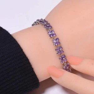Pulsera Tenis Amatista Púrpura Plata de Ley 925 6.99" B29, Regalo para ella - Imagen 1 de 4