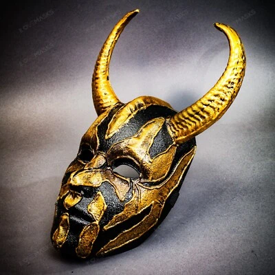 Gold Black Horned Devil Masquerade Mask Halloween Gothic Demon Costume Cosplay - Image 1 of 4