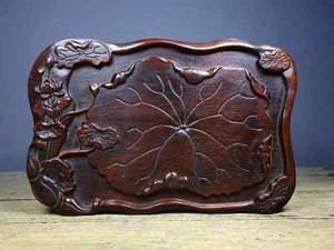 11.8" Chinese Natural Rosewood Hand-carved Exquisite Lotus Tea Tray/Plate - Picture 1 of 9