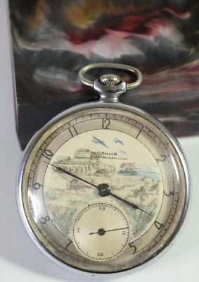 RARO Reloj Bolsillo Ruso Veterano Segunda Guerra Mundial Cuadrante Pintado a Mano Molnija Molnia URSS W244 Foto 1 de 4