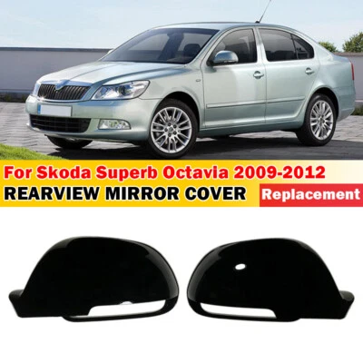 Capa de espelho retrovisor de substituição preta brilhante para Skoda Superb Octavia 2009-2012 - Imagem 1 de 4