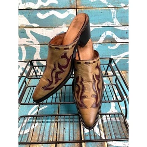 Tony Lama Womans Sz 6.5B Brown/Burgandy Leather Western Cowgirl Pointed Toe Mule - Picture 1 of 10