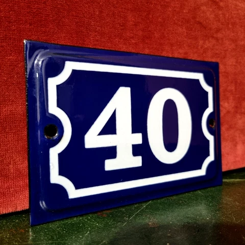 Vintage french domed enamel house sign number 40 white raised for door gate Cover