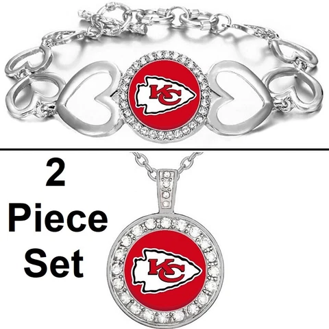Kansas City Chiefs Gift Set Womens Sterling Silver Necklace And Bracelet D18D27 Cover