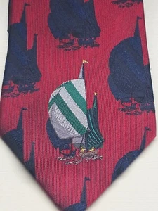 VINTAGE NAUTICA Men’s 100% Silk Necktie Deep Red/Blue/Green Made in the USA - Picture 1 of 4