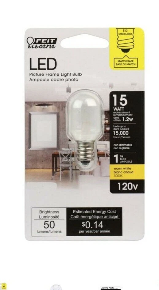 Feit BPT6/SU/LED LED Picture Frame Lamp Bulb, T6 Lamp, 15 W Equivalent, E12 - Image 1 of 1