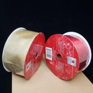 Christmas / Craft Decor Ribbon Gold / Red Edge Glitter Accent 2.5 in W x 100ft L - Picture 1 of 5