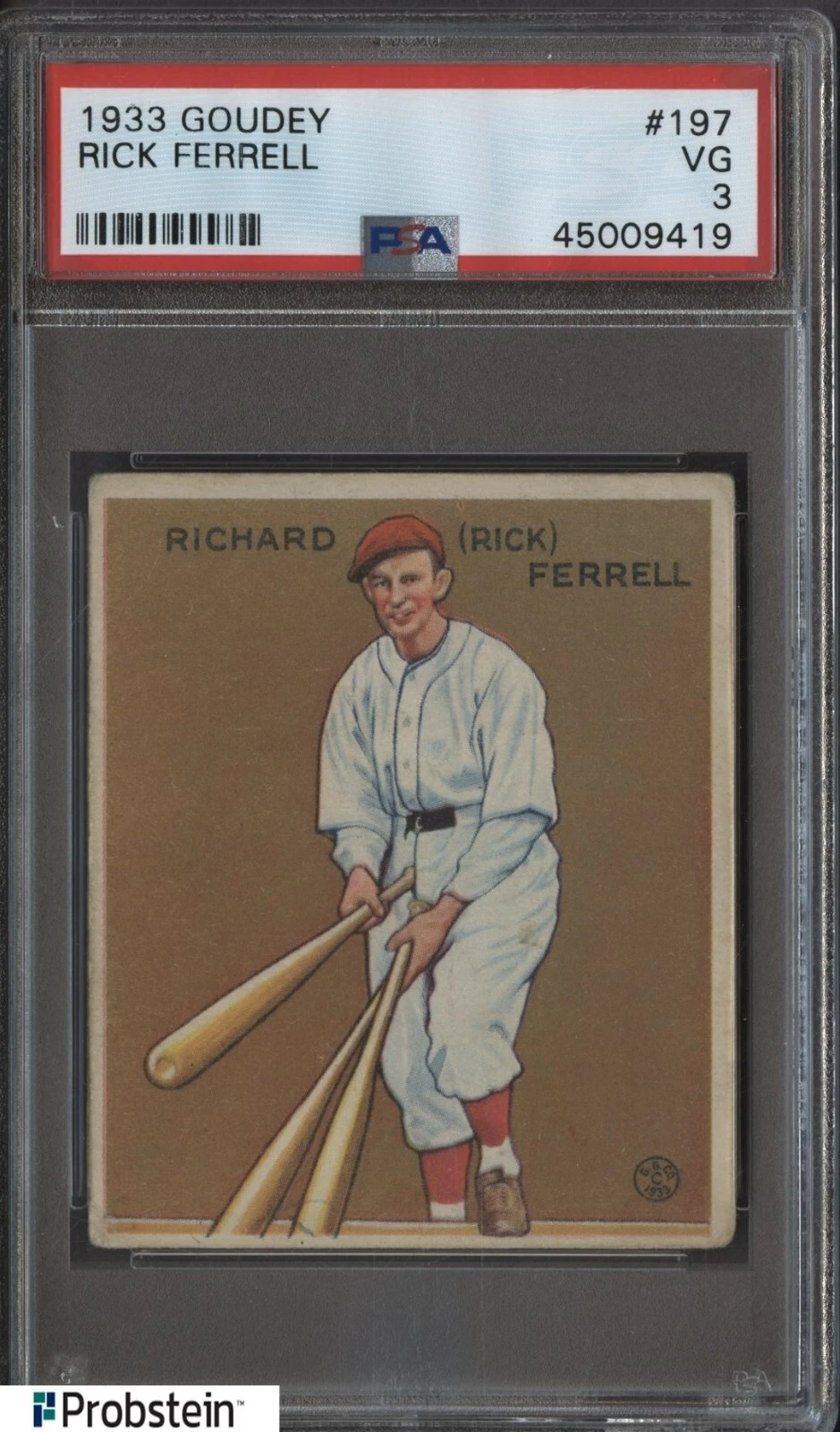 1933 Goudey #197 Rick Ferrell Boston Red Sox RC Rookie HOF PSA 3 VG