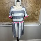 Savanna Jane Gray White Striped Dress Women&#39;s Size 3X Short Sleeved Fringe