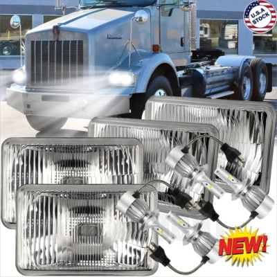 4pcs 4x6''GLASS LED Headlight Hi/Lo For Kenworth T800 W900 Peterbilt 357 379 378 - Image 1 of 4