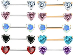 Heart Nipple Rings Crystal Nipple Piercing Bar Women Body Jewelry Helix Piercing - Picture 1 of 8