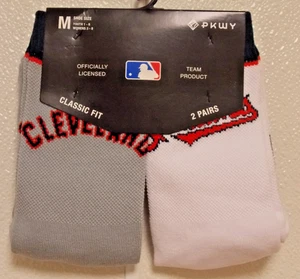 MLB Cleveland Indians Crew Socks 2pr Gray White M Women 3-8 Youth 1-6 - Picture 1 of 2