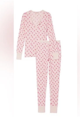 Victoria’s Secret Rosa Rosa Día Pijama Conjunto Térmico Top Pantalón Algodón Romántico Acogedor Foto 1 de 4