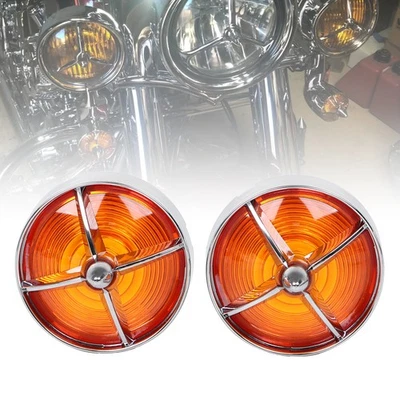 3.25" Amber Turn Signal Light Lens Cover Chrome Bezels Ring For Harley Fat Boy Foto 1 de 4