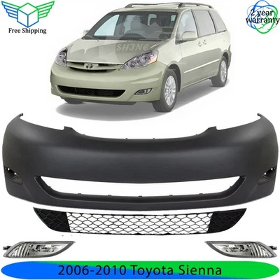 Front Bumper Cover Fascia & Fog Light Assembly Kit 2006-2010 Toyota Sienna - Imagem 1 de 4