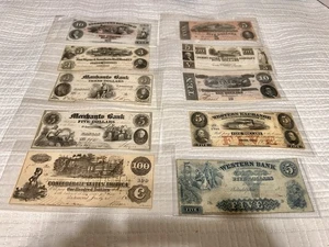 USA Confederate States Civil War Obsolete Currency Lot 10 Notes High Grade + Unc - Picture 1 of 8