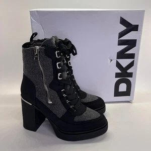 Bota DKNY Toia Tacón Bloque con Cordones Talla 7 Negra Mujer Moto Estilo Plataforma - Imagen 1 de 20
