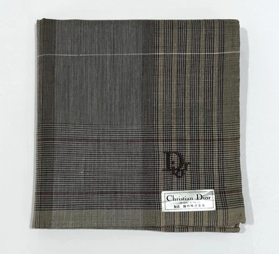 NWT Handkerchief Man Dior Stripped Gray Check Brown Pocket Square Cotton 18” - Image 1 of 4