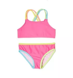 Girls Solid Bikini bathing suit swimsuit 2 Piece set neon pink size 4T - Picture 1 of 5