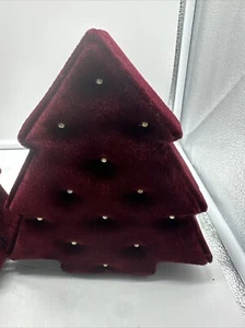 2002 Lindy Bowman 2 Xmas Gift Box’s 🎁 Red Velour Christmas Tree Shaped - Picture 1 of 11