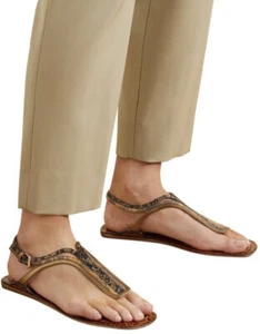 Chloe Carla Croc-Effect Leather Flat Sandals Size 36.5 Brown Bronze Accents  - Picture 1 of 10