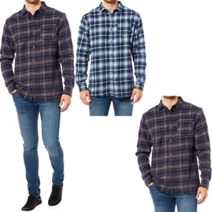 Mens Long-Sleeve Button Up Polycotton Flannel Shirt Check Print Collared Jacket - Picture 1 of 6
