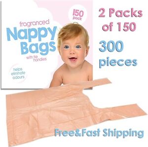 🔥300 Disposable Fragranced Nappy Bags Bin Sacks Baby Tie Handle Diaper Scented