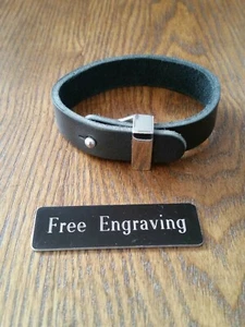 GRABADO GRATIS (PERSONALIZADO) Pulsera Cuero Negro/Acero Inoxidable - Imagen 1 de 7