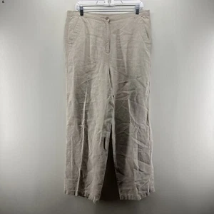 LL Bean Pants Womens 16 Tall Beige 100% Linen Elastic Waist Straight Leg Chino - Picture 1 of 7