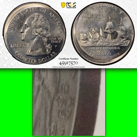2000 PCGS MS64 Off Center đź”´ Lacks Edge Reeding! âś… Virginia Washington Quarter âś… Cover