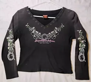 Iron Horse Saloon Women's Shirt Bike Week 2004 Size L Black Long Sleeve Tribal - Picture 1 of 19