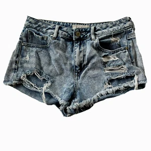 Pacsun High Rise Festival Jean Shorts Size 26 Blue Cutoffs Denim Womens Distress - Picture 1 of 4