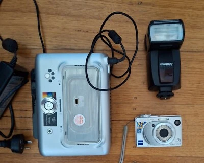 Sony Cybershot Digital Camera , With  Speedlite Light And Kodac Printer Untested - Image 1 of 4