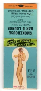 Matchbook Greybull Wyoming WY Smokehouse Bar & Lounge Pin-Up Nude Vintage - Picture 1 of 3