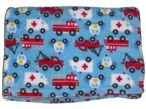 Baby Gear Firetruck Ambulance Tow Truck Blanket Blue Red White Security 30x40" - Picture 1 of 2