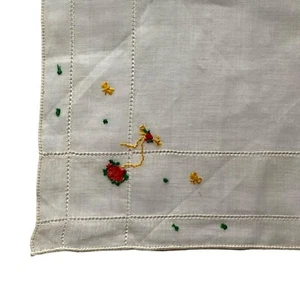 Handkerchief White Hankie Floral Flowers Bow Red Embroidered Square 11x11” - Picture 1 of 5