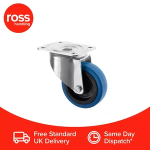 Ruote Girevoli Premium 100mm Antimarcatura Blu Elastica Ruota in Gomma Venditore UK - Foto 1 di 1