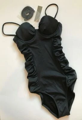 NUEVO JCrew $114 Traje de Baño Largo Torse Acanalado Con Aros Una Pieza LT-0 Carbón Oscuro Foto 1 de 3