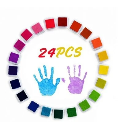 Non-Toxic 24Pcs single colour Ink Pad Set Fingerprint Art Craft Rubber Stamp DIY - Image 1 of 4