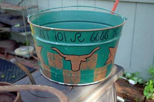 Green Metal Bucket With Texas Longhorns - Picture 1 of 6