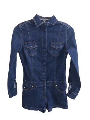 Macacão BOOHOO FEMININO EMMA L/S BOTÃO ATRAVÉS JEANS AZUL REINO UNIDO: 6/EUA: 2 Curto - Imagem 1 de 4