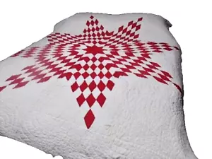 Edredón antiguo de algodón cosido a mano estrella solitaria pavo rojo blanco 74x64 ¡Excelente!! - Imagen 1 de 22