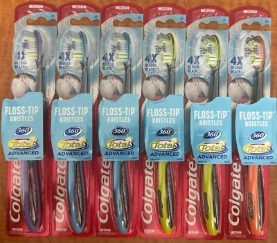 6Pack Colgate 360 Total Advanced Floss Tip Bristle Toothbrush MEDIUM Colors Vary - Image 1 of 3